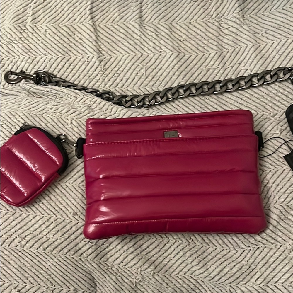 THINK ROYLN Pink Quilted Crossbody Bag with Chain